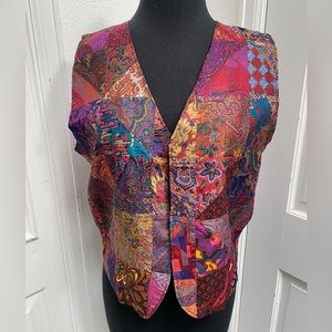 Beautiful Vintage Patchwork Quilt Style Silk Artist Made Vest